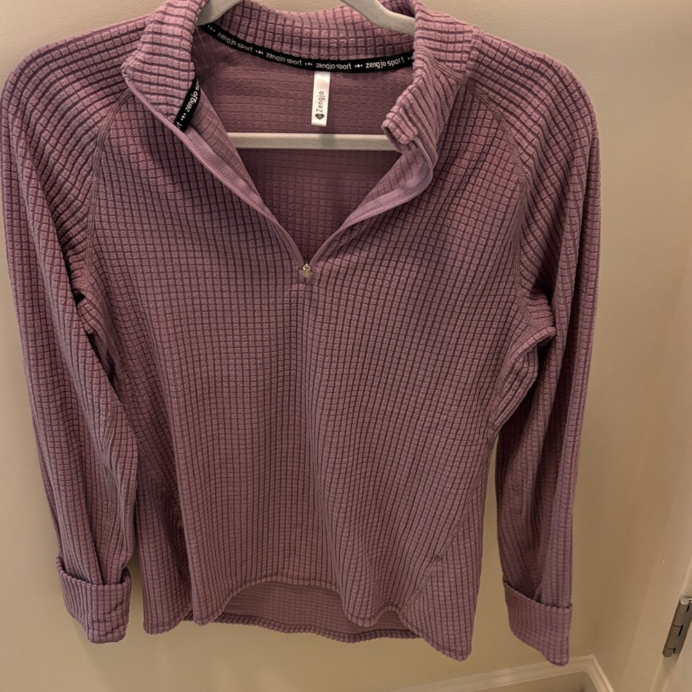 Women's Purple Quarter-Zip Waffle Knit Top